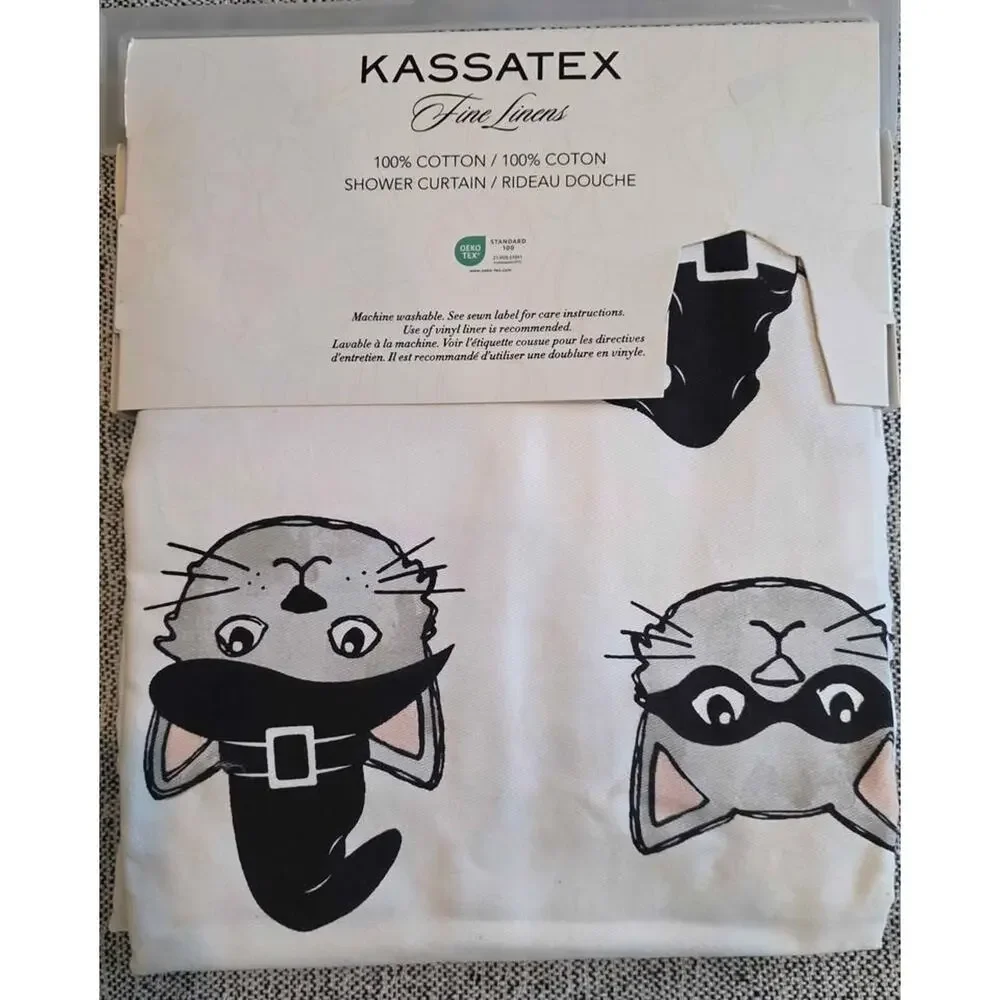 New 100% Cotton Kassatex Halloween Cat Shower Curtain - 72